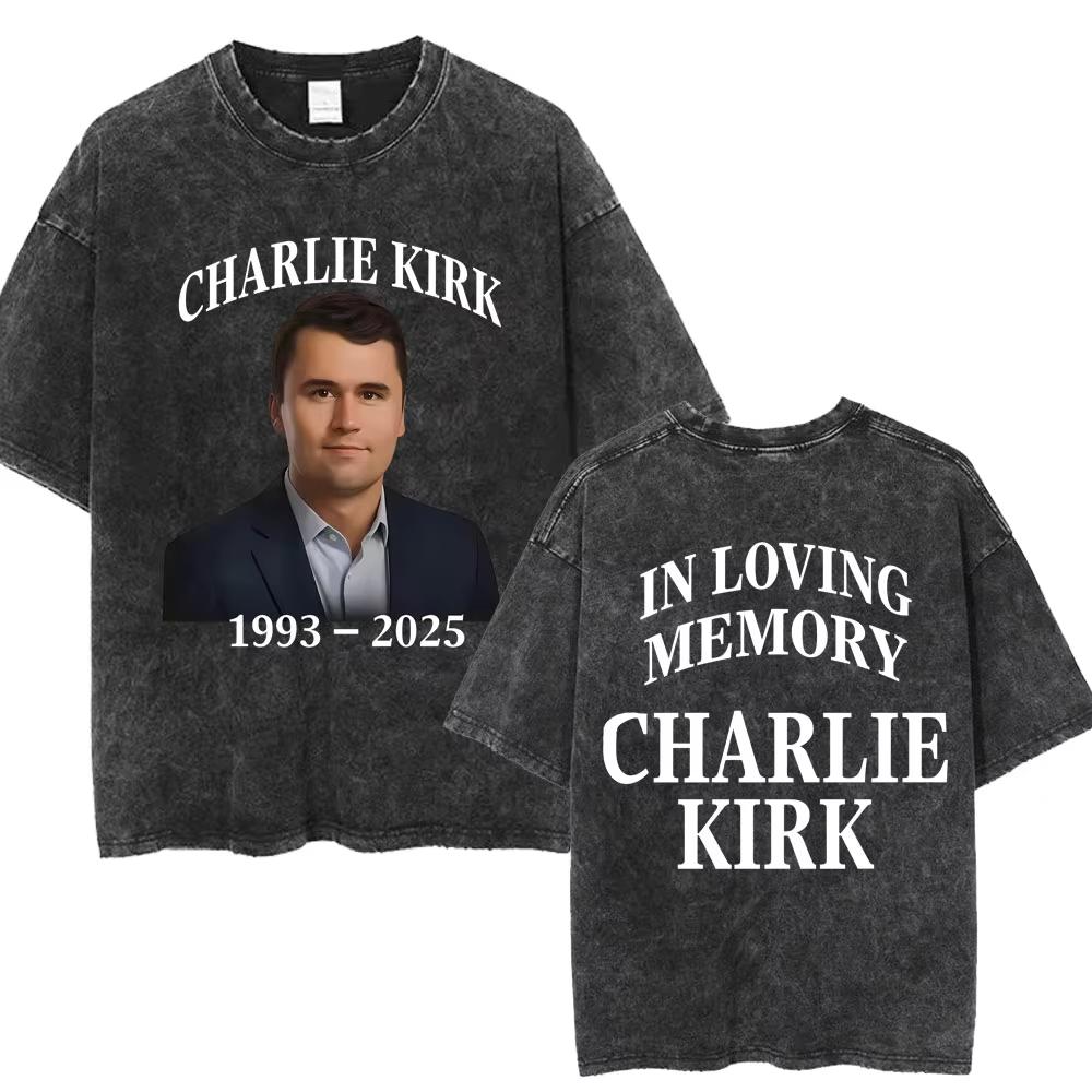 Justice for Charlie Kirk Freedom Washed T Shirts Fashion Men Women Vintage T Shirts Oversized 100% Cotton Casual Tees Streetwear