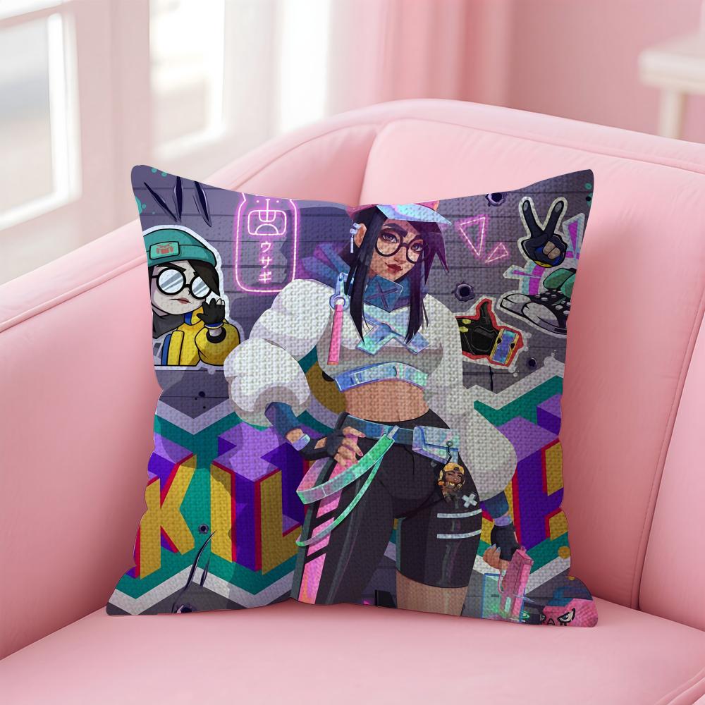 Games V-Valorants Cushion Cover Natural Linen Pillow Case Double-Sided Print Decorative Sofa Pillowcase Home Decor Gift