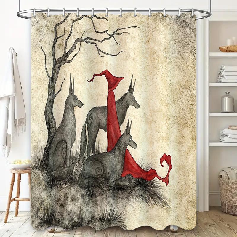 Wolf Wald Gotischer Horror Duschvorhang Dunkle Fantasy Halloween Dekor Wandteppich Kulisse