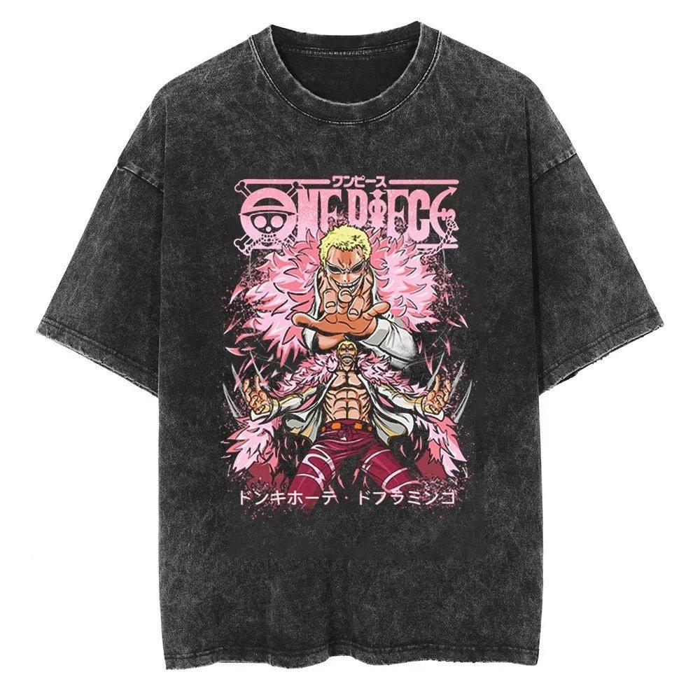 Anime Donquixote Doflamingo Men's and Women's T-shirts Cotton Washed Old Retro Y2k Harajuku Short Sleeves