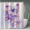 Purple Butterfly Shower Curtain 12 Hooks Suitable for Room Home Hotel Machine Washable Curtains Bathroom 1pc/4pcs