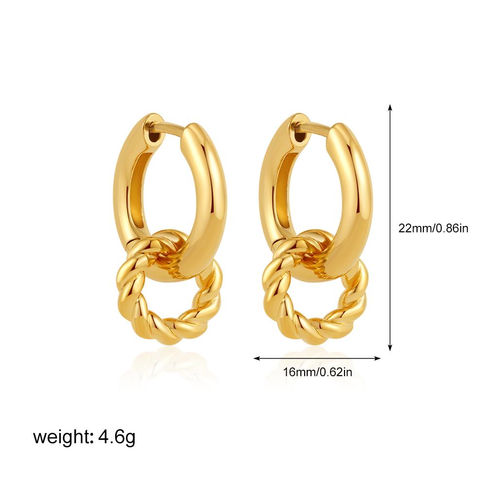 Dainty Golden Double Twist Round Hoop Pendant Earrings Retro Stainless Steel Geometric Circle Small Earring Fashion Jewelry Gift