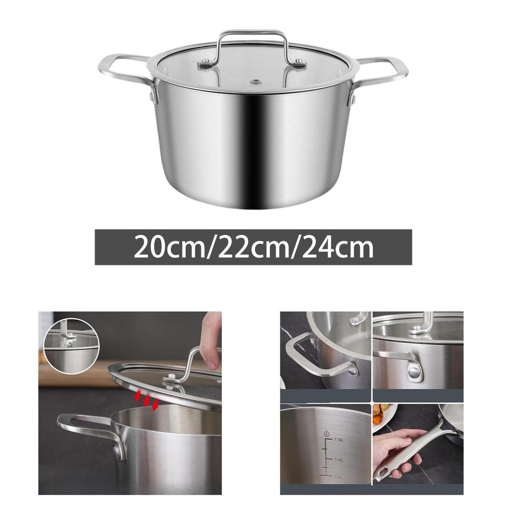 Stainless Steel Soup Pot Riveted Handle Heavy Duty Stockpot for Seafood 20cm