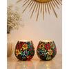 Tealight Candle Holders for Home Decor, Mosaic Glass, Flowers, Decorations for Home, Item for Diwali Festival Home Decor Item | Pack of 2