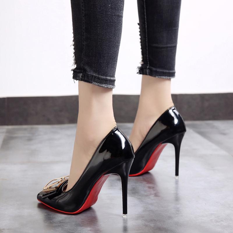 Fashion 2024 Fashion Sexy Women Pumps New Pointed Toe Shallow Mouth Red Bottom High Heels Women Office Black Heels Plus Size 10CM