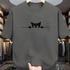 Herren Sommer 100% Baumwolle Modisch Lässig Locker Groß Niedliches Katzenmuster Gedruckt Rundhals Kurzarm T-Shirt Top