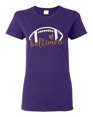Fan von Baltimore Football Gold Herz Schriftzug Damen Grafik T-Shirt Unisex T-Shirt
