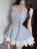 Sweet Plaid Bow Strap Dress: Women's Slimming, High Waist, Sleeveless Flared Skirt