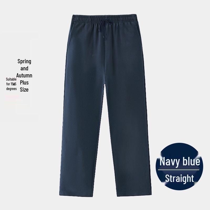 Dark Blue Fleece-Lined Straight-Leg Sports Pants for Primary School Girls - Spring/Autumn School Uniform