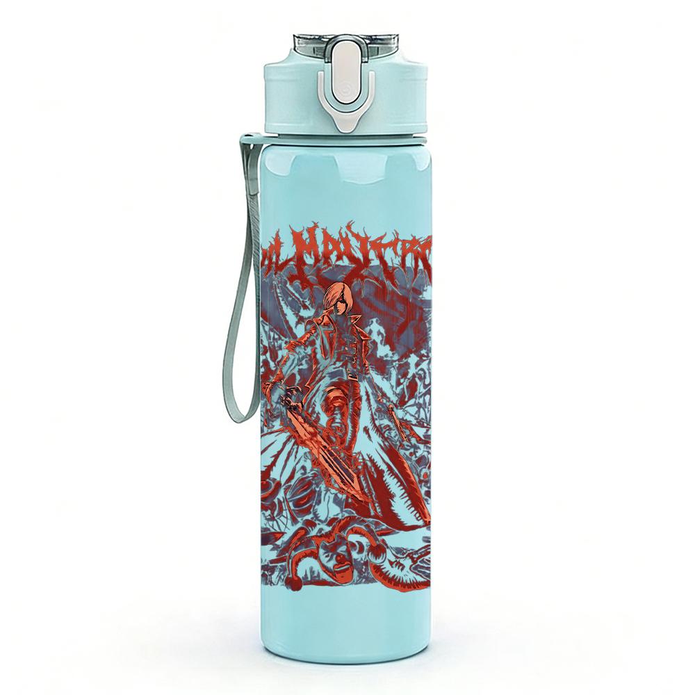 1PC Faint City Map Line Sketch Print 750ml Colorful Plastic Sports Water Bottle Leakproof Pop Up Lid with Straw for Outdoor Work Home Use