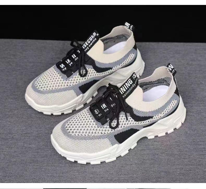 Women's Patchwork Knit Chunky Sneakers Breathable Lace-up Platform Casual Shoes