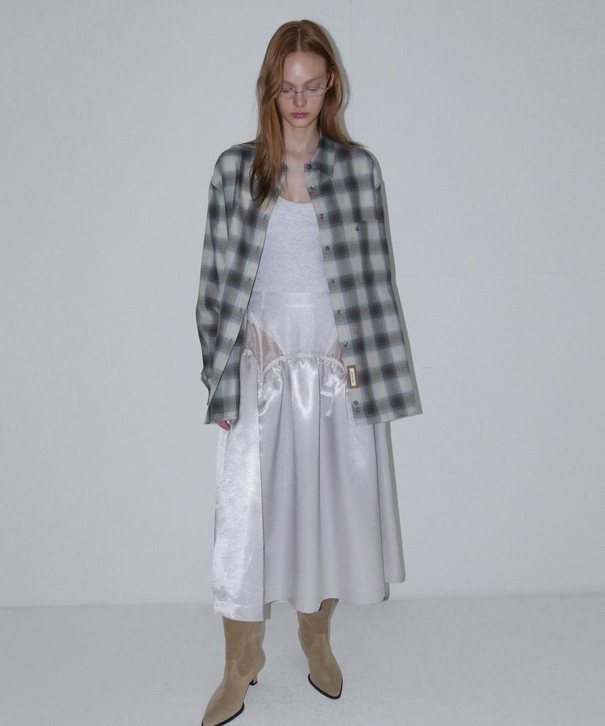 Obeodyupeulleeo Sheer Satin Long Skirt_White Silver