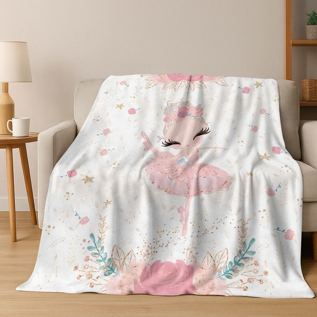 Elegante Dansende Meisje Ballerina Cartoon Flanellen Deken, Gezellige Zachte Plaid voor Huis Slaapkamer Bed Bank Cover Cadeau Kinderen