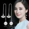 Dames Vintage Koreaanse Mode Elegant Simpel Anti-allergisch Zirkonia Kristal Blad Parel Hangend Lange Kwast Waaiervormige Oorlijn Stud Oorbellen Sieraden Kerstcadeaus