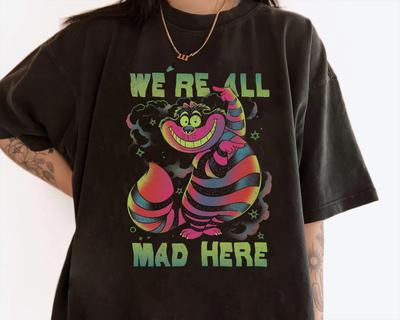 Disney Alice In Wonderland Cheshire Cat Neon All Mad Here Unisex Shirt
