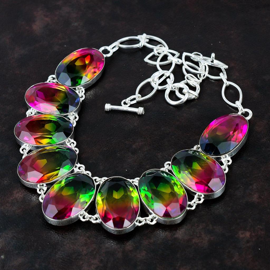 Faceted Multi Tourmaline Necklace 925 Sterling Silver Necklace Adjustable Chain Necklace Handmade Antique Necklace Gemstone Jewelry For Gift