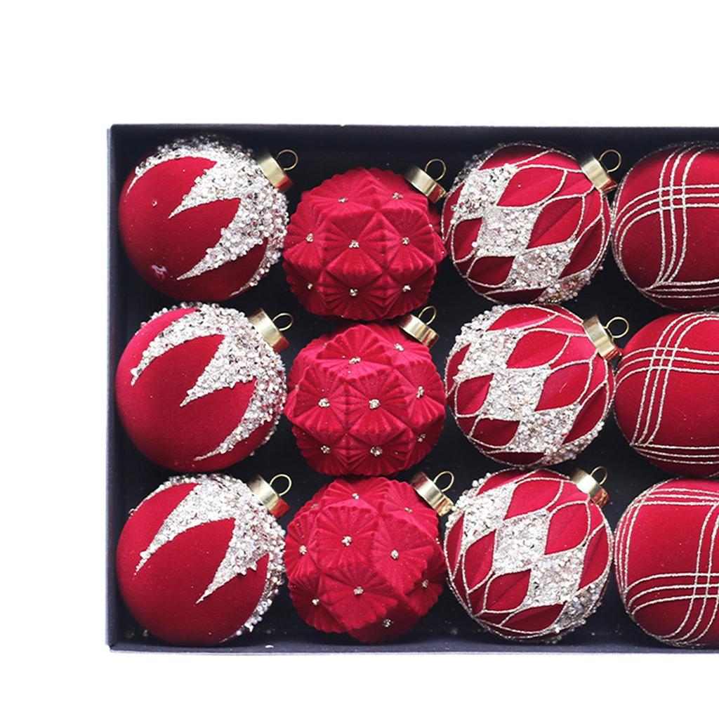 12x Velvet Christmas Balls Christmas Tree Decor Hanging Sturdy Decorative for Home Festivals Wedding Party Decorations