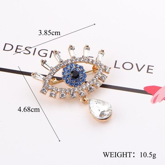 Korean Sapphire Crystal Rhinestone Blue Eye Shape Brooches Women Alloy Eye Collar Pins Gifts Women Accessories
