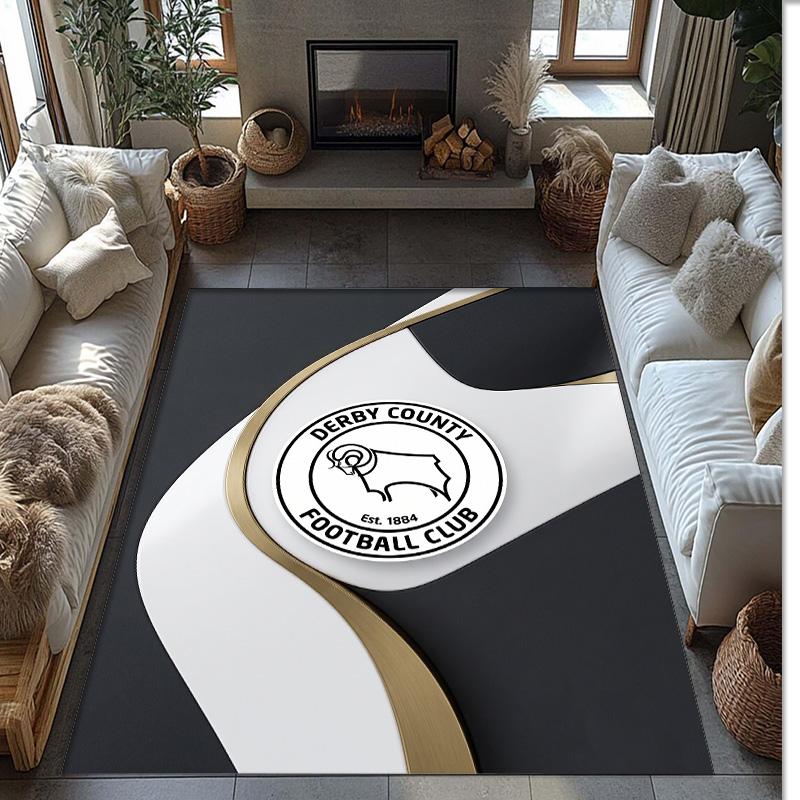 Derby County Football Print Crystal Velvet Rug, Comfortable Water Absorbent Non Slip Indoor Floor Carpet