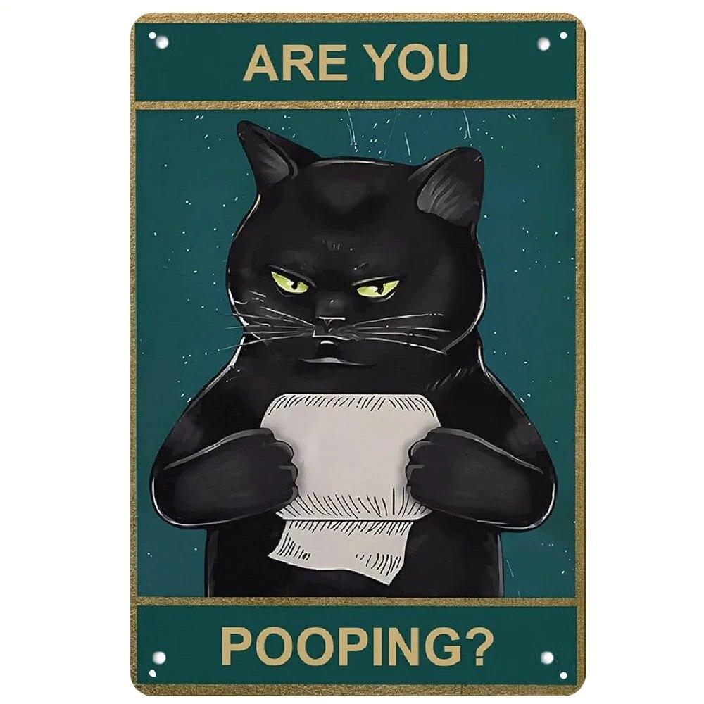 Hisun Tin Sign Funny Cat Bathroom Decor Wall Art Vintage Metal Signs With Are You Pooping And Cat Design Bathroom Wall Decor