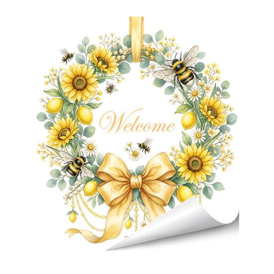 Guirlande de Fleurs de Printemps Autocollant Fenêtre Guirlande Florale Tournesol/Tulipe avec Nœud Autocollant Statique Décalcomanies en Verre Réutilisables pour Maison Salon