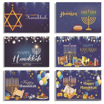 5Set Hanukkah Greeting Cards Religious Designs with Glitter and Envelopes Send Warm Wishes