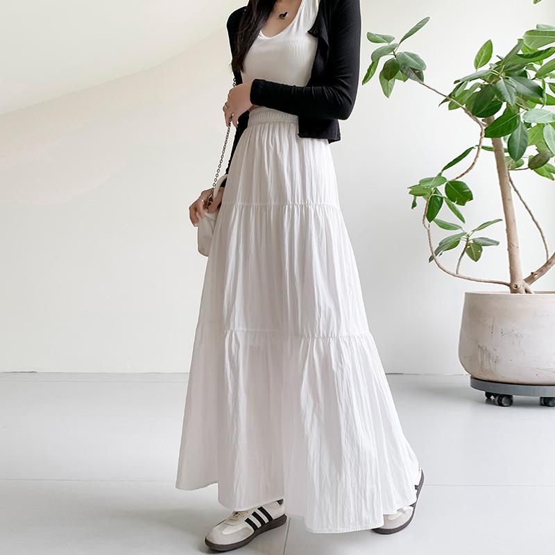Women Cake Skirt Summer Trend High Waist Pleated Skirt Casual Elegant All-Match Solid A-line Big Swing Double Layer Skirt