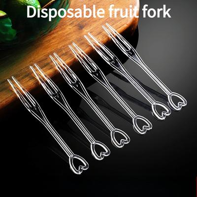 500PCS Disposable Fruit Fork Love Fruit Fork Fruit Stick Plastic Fruit Insert Transparent Commercial Thickened Hotel KTV