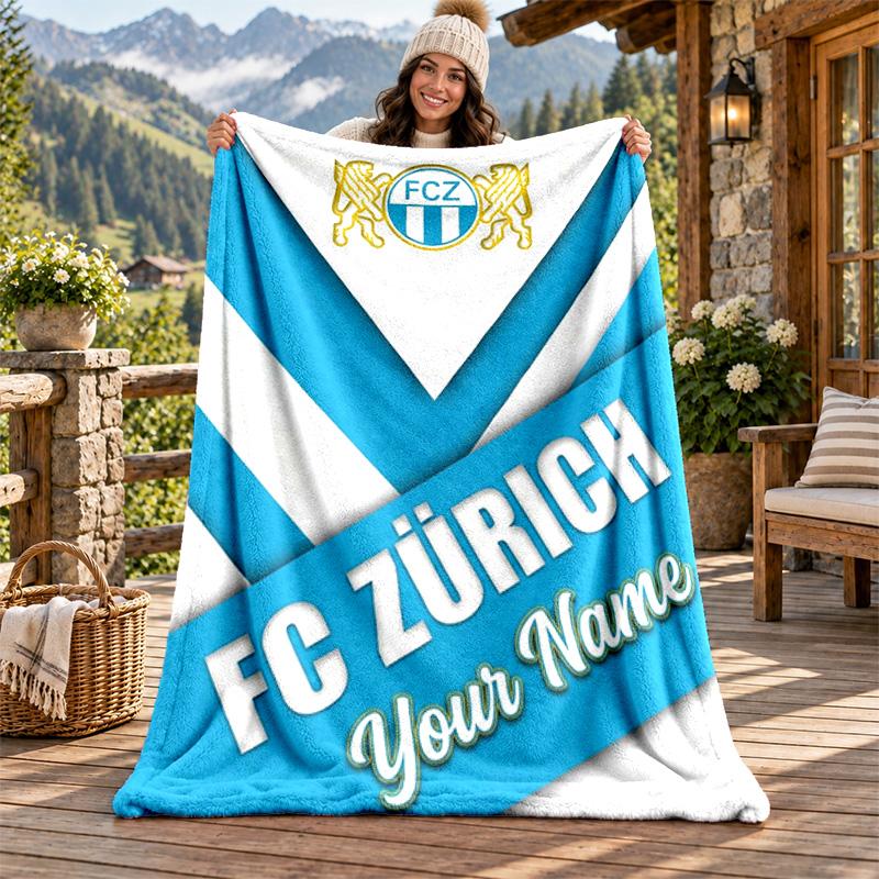 FC Zurich Custom Name Flannel Blanket Personalized Soft Warm Plush Throw Blanket Customized Gift for Family Friends