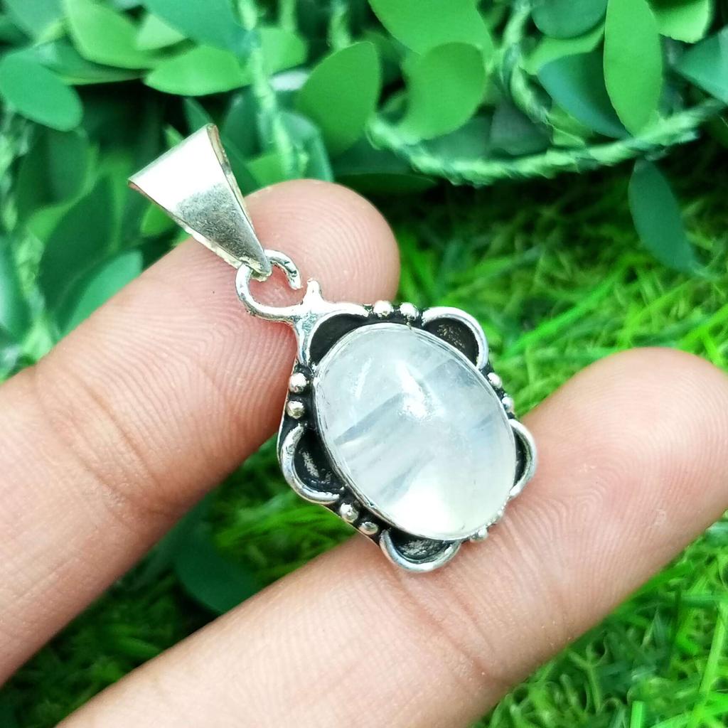 Rose Quartz Gemstone 925 Sterling Silver Plated Necklace Chain Pendant Jewelry NST-J2H4716