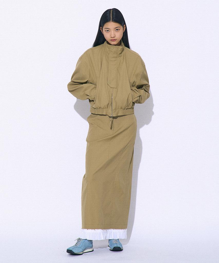 Partimento Woman Frill Double Layered Maxi Skirt_Khaki