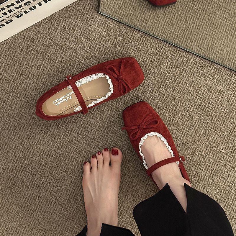 French Shoes Mary Jane Single Shoes Women's Shoes Spring New Evening Shoes Gentle Bow Ballet Shoes