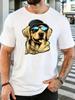 Unisexs Dark Gray Crew Neck Tee Cool Cap Sunglasses Golden Retriever Print Loose Summer Street Casual Daily Basic Short Sleeve Top