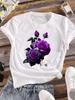 (Asiatische Größe) Drucken Blumen Frauen T-Shirt Top Kleidung Casual Flower Fashion Kurzarm T-Shirt Weibliche Print Lady Graphic T-Shirts