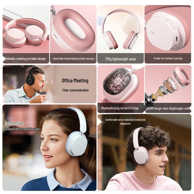 Casque sans fil Bluetooth supra-auriculaire tendance: Grandes oreillettes, Réduction du bruit, Hi-Fi, E-Sports, Casque élégant et portable