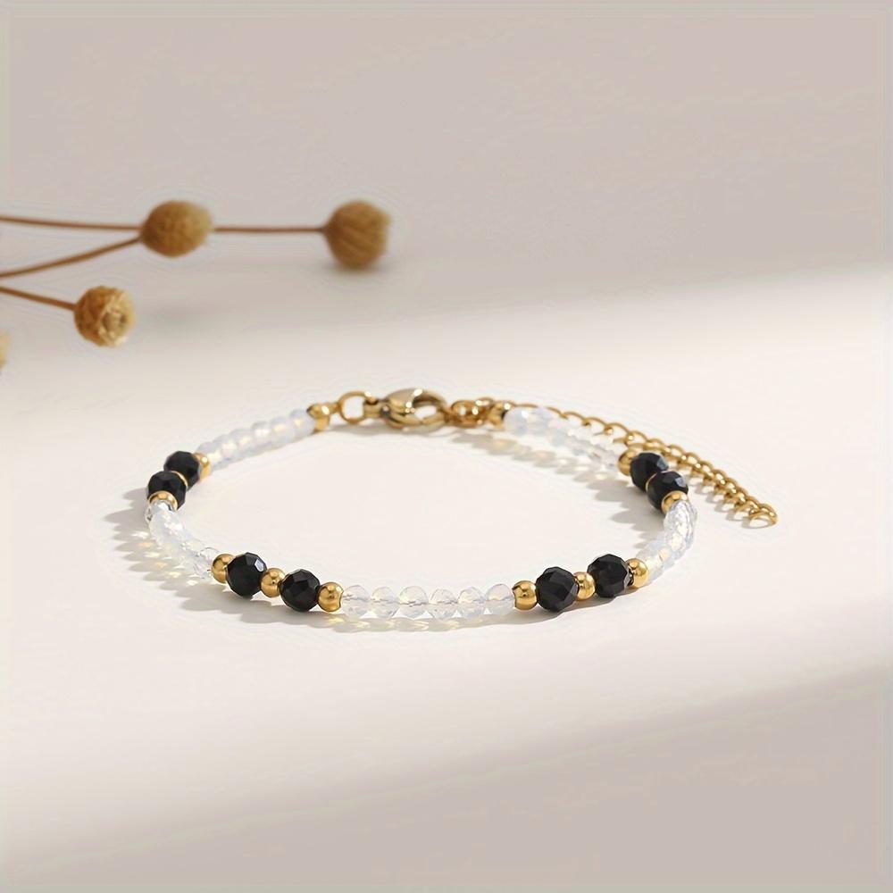 Muliti-color 3mm Faceted Nature Stone Beaded Bracelet For Women Shiny Stainless Steel Square Spacers Exquisite Party Gift