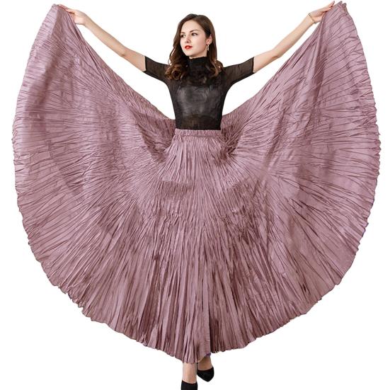 Damen Maxirock Elastischer Hoher Bund Super Großes Pendeldesign Langer Rock Plissee Tanzrock Partykleidung