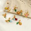 Doreen Box 18k Gold Plated Enamel Animal Plant Charms 304 Stainless Steel European Style Swing Bead Necklce Pendant