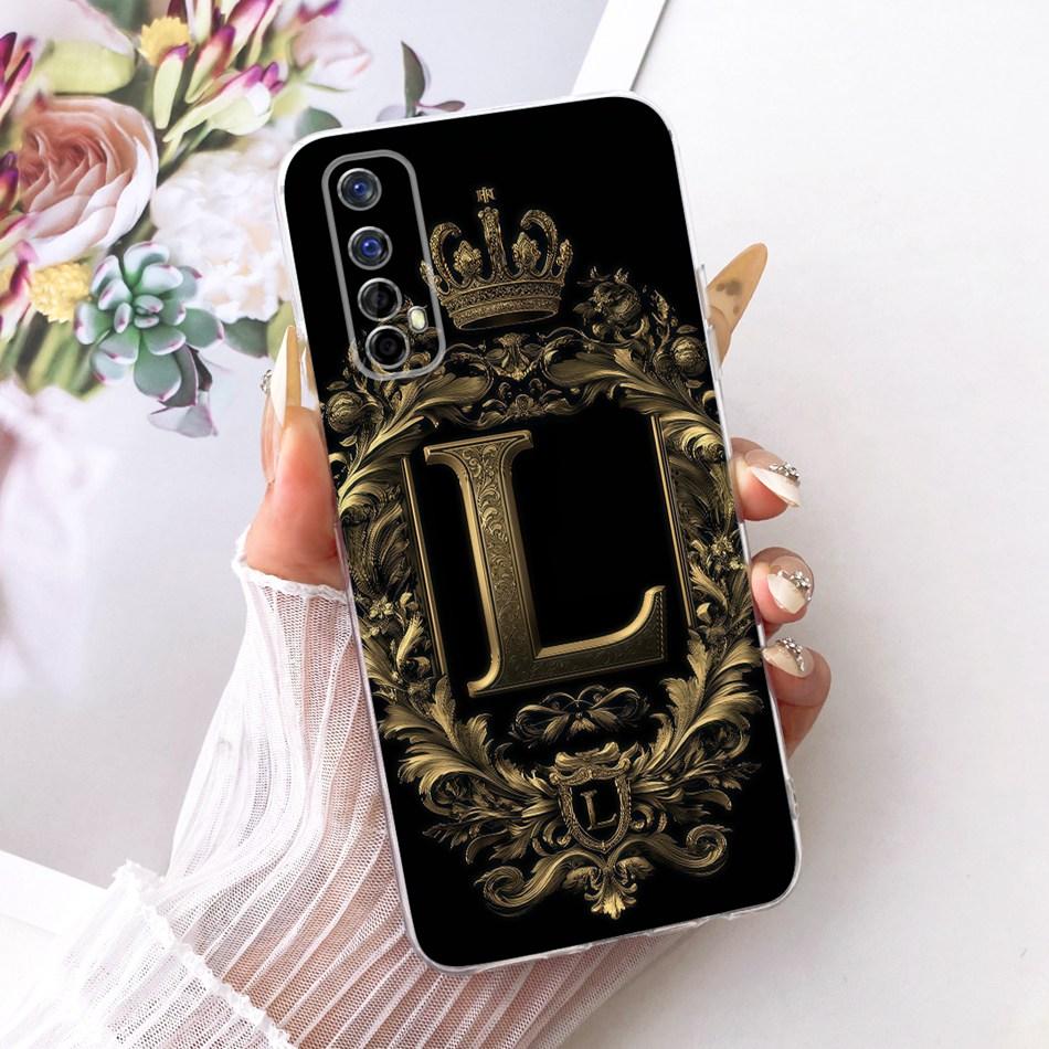 ForRealme 7 RMX2151 RMX2155 / Realme7 Pro RMX2170 Royal Crown Initial Letter Couple Phone Case Soft Silicone TPU Covers Bumpers