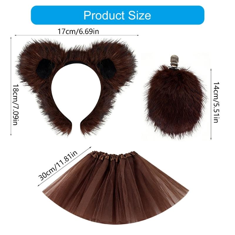 1Pc Kids Bear Costumes Set Bear Ears Headbands Tail Tutus Skirt Animal Cosplay Costumes for Halloween Christmas Party