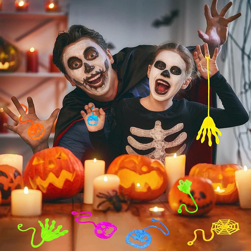 Mano Pegajosa de Halloween Calabaza Estirable Red de Araña Elástica Pegajosa Juguetes Sensoriales Regalos de Fiesta de Halloween Para Niños Adulto