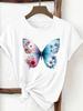 (Asian Size) Woman Top Fashion Women Butterfly Flower Clothing T Shirt Female Short Sleeve Graphic T-shirts Print Tee