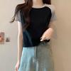 Cotton-included Retro Contrasting Slim Fit Short Summer New Short-sleeved T-shirt for Women's Trendy Round Neck Top
