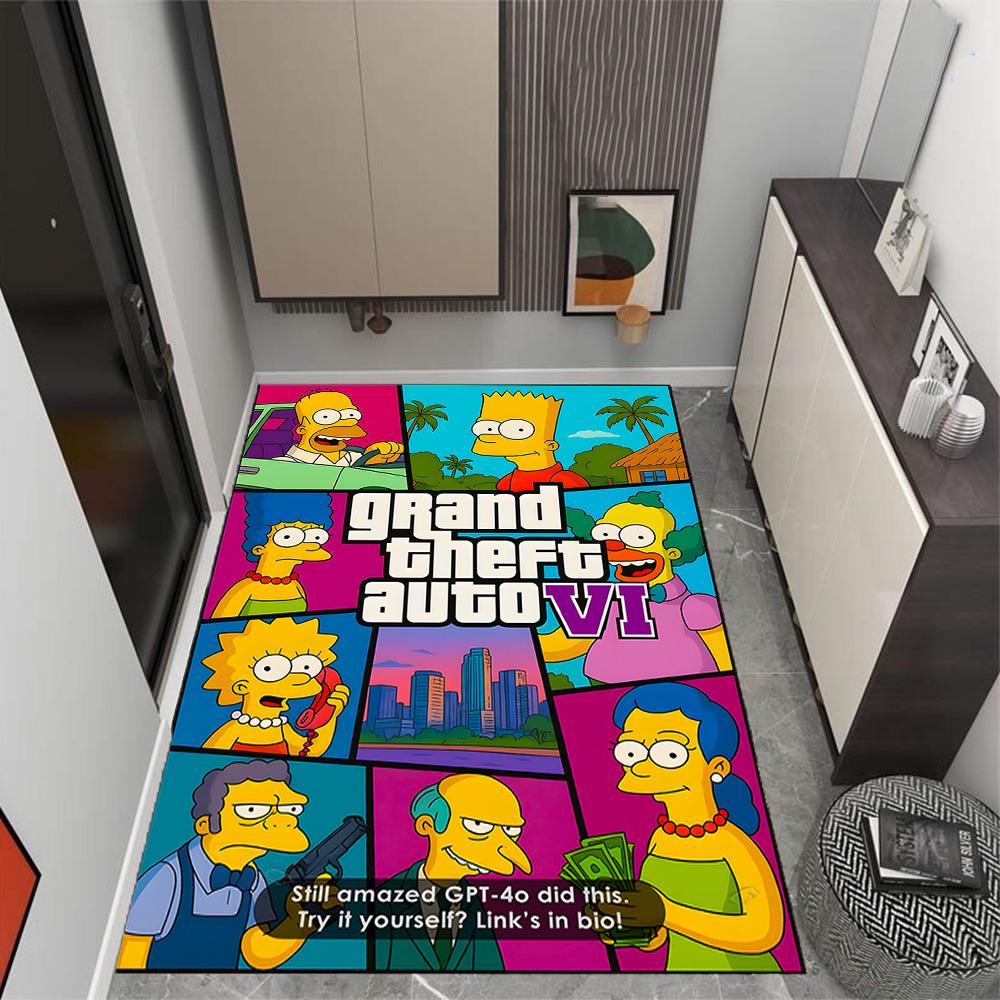 Simpsons Gta Vi Mashup Thema Anti-Rutsch-Teppiche - Polyester Heimdekoration, Geeignet für Schlafzimmer, Wohnzimmer, Eingangsbereiche, Studios und Dekorationen