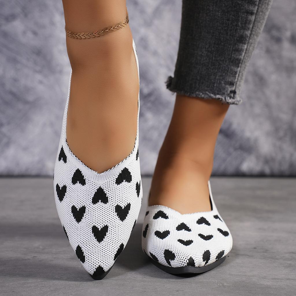 Chaussures Mode Femme 2024 Printemps automne Nouvelles Chaussures Pointues Tricotées Imprimé Amour Chaussures Plates à Décolleté Taille 36-43 Zapatos Mujer Mocassins