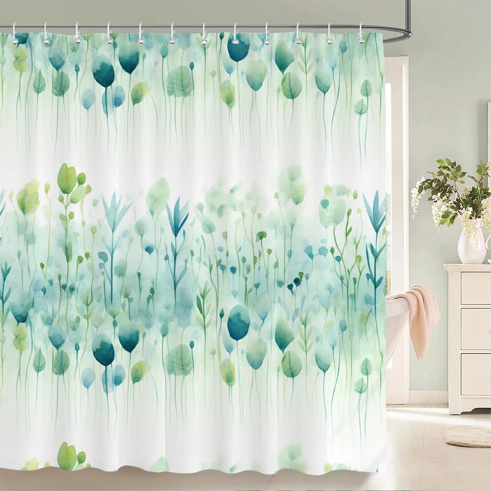 1 pack Modern green leaves pattern polyester material shower curtain bathroom partition curtain home decorative curtain