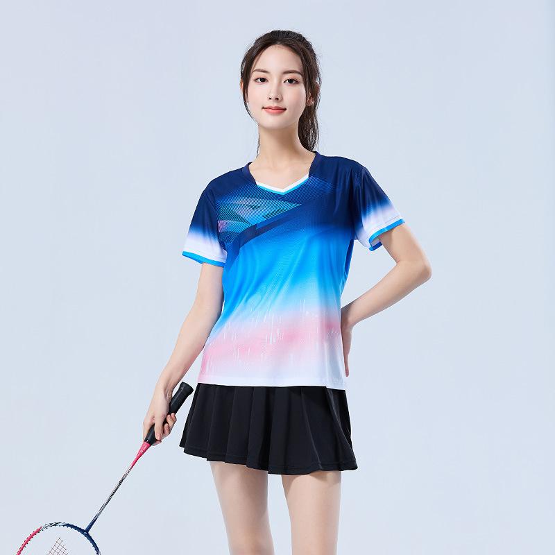 New Badminton Jersey Suit Men's and Women's Short-sleeved Quick-drying Air Volleyball Jersey, Tennis Jersey, Table Tennis Competition Printed Jersey
