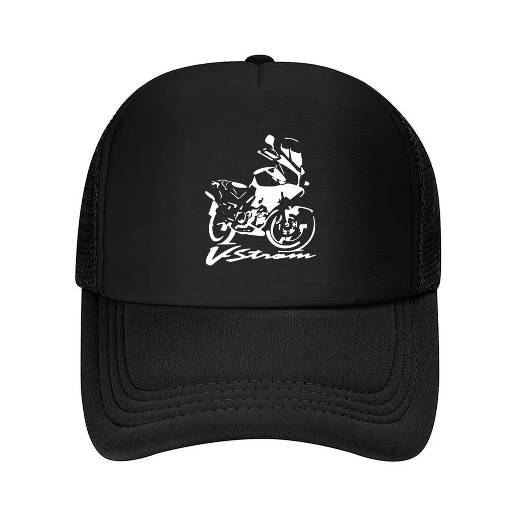 V Strom Motorcycle Clean White Outline of a Bike Moto Enthusiast Art Mesh Baseball Cap