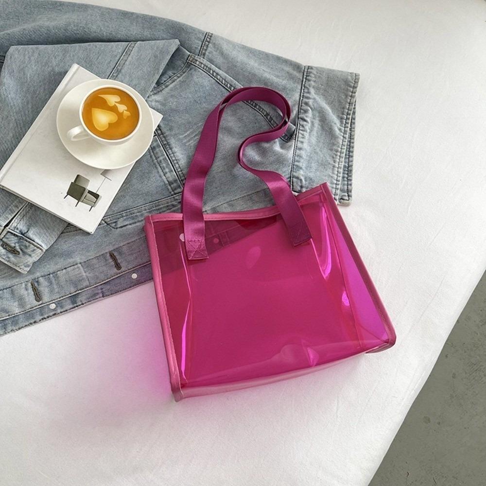 Square Transparent Handbag Large Capacity Jelly Color Waterproof Shoulder Bag Messenger Bag Korean Style PVC Tote Bag Summer