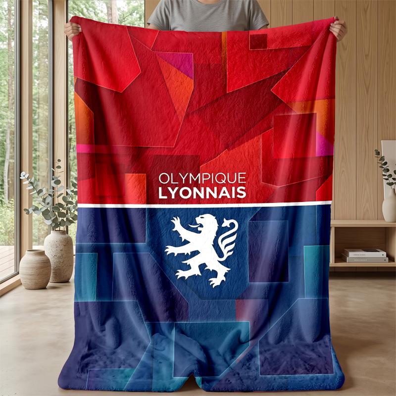 Lyon FC Weiche Flanell-Fleece-Decke Leicht Gemütlich Warm Überwurfdecke für Sofa Bett Heimdekoration